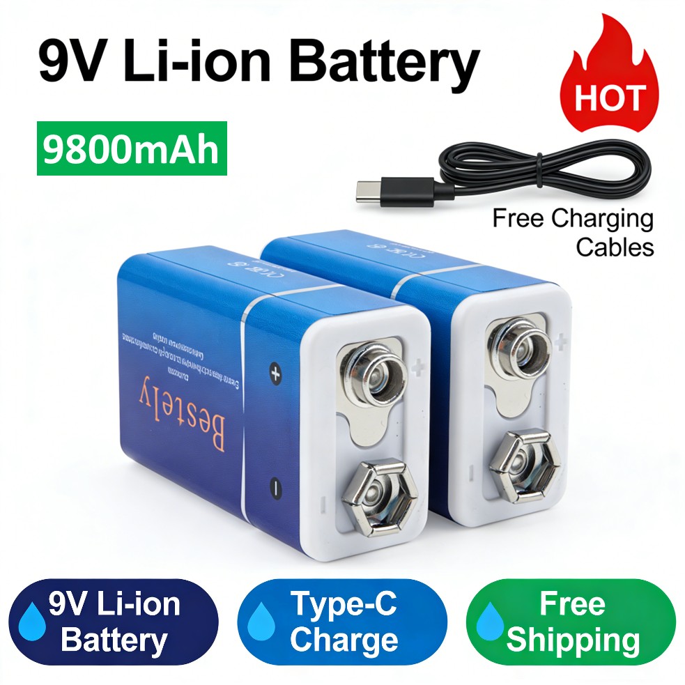 Smoke Detector Interconnected - Batteria Ricaricabile 9V, 9800mAh Grande Capacità,